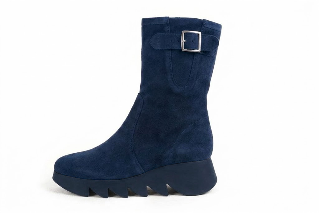 Classic leather ankle boots with a discreet inside zipper, designed for a seamless, elegant silhouette and effortless everyday wear, in navy blue leather with round toe and chunky rubber sculpted sole - Florence KOOIJMAN